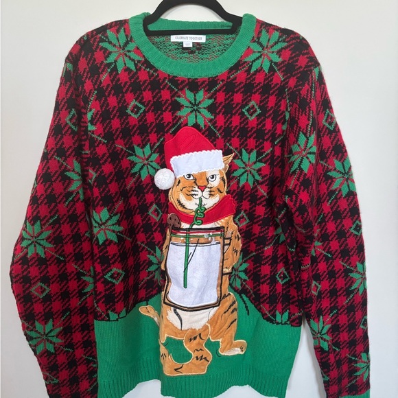 Coldwater Creek Festive Cat Sweater - Red and Green - Picture 1 of 4